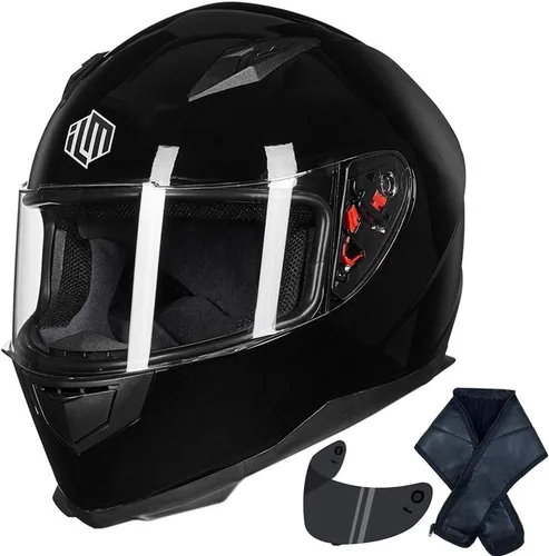 Miniatura 19 de ILM - Casco integral para motocicleta y bicicleta urbana, con bufanda de invierno extraíble, 2 viseras, modelo aprobado por DOT JK313