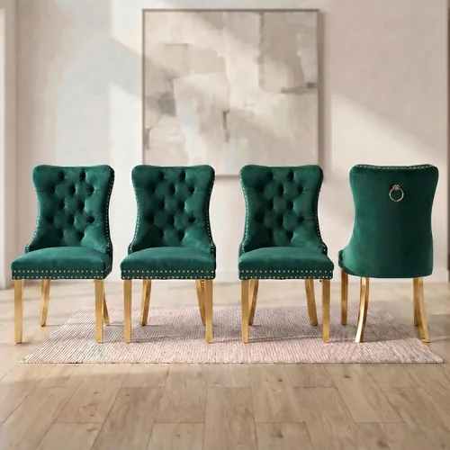 Miniatura 158 de OVENTA Juego de 6 sillas de comedor modernas tapizadas copetudas, sillas de comedor de terciopelo beige cálido con patas de madera maciza, sillas