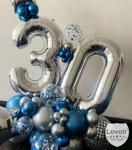 Miniatura 4 de Lovoir Globo plateado de 40 pulgadas con números de 30 dígitos gigantes de papel de aluminio de Mylar para helio plateado para fiesta de cumpleaños