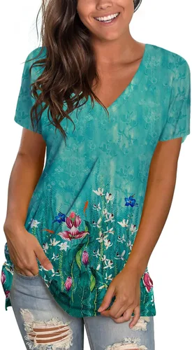 Miniatura 23 de Sipaya - Camiseta de mujer con cuello en V, básica, de ajuste suelto, manga corta, estilo casual