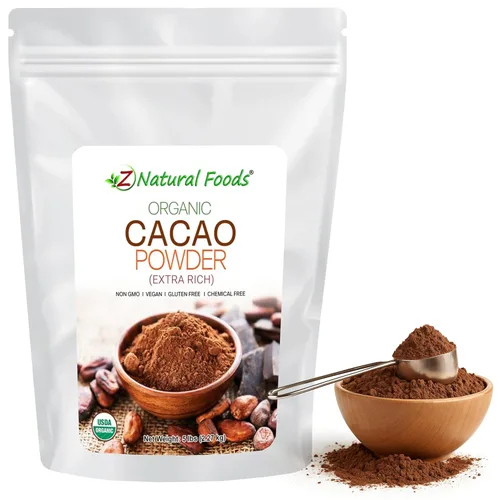Z Natural Foods Cacao orgánico en polvo, lleno de nutrición, sabor a chocolate negro extra rico, perfecto para recetas de chocolate, batidos o