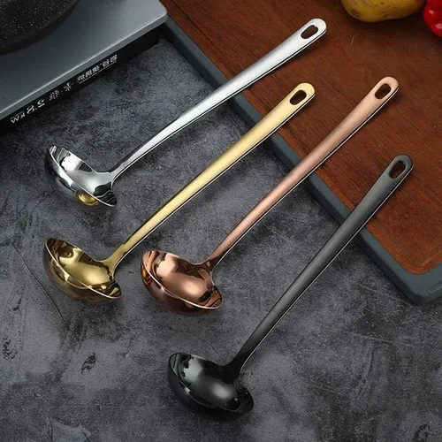 Miniatura 3 de Cucharón de sopa dorado grande de 2.9 pulgadas, mango largo, cuchara de acero inoxidable 304 para servir grande dorado