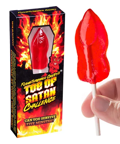 Flamethrower Candy Co Toe of Satan - Paquete de una paleta de caramelo Carolina Reaper Desafío Picante