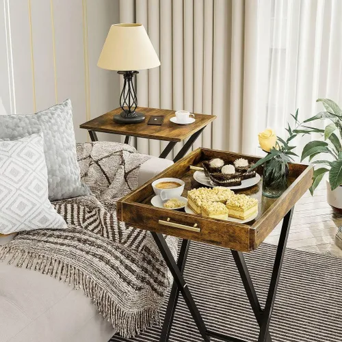 Miniatura 2 de Mesas de bandeja para TV plegables, juego de 2 mesas laterales para espacios pequeños, mesas para bocadillos al lado del sofá, mesas plegables