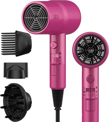 AINA Secador de pelo con difusor, peine | Secador de pelo para mujer, compacto, profesional, secado iónico | Botón de disparo frío 110V/ALCI (rosa