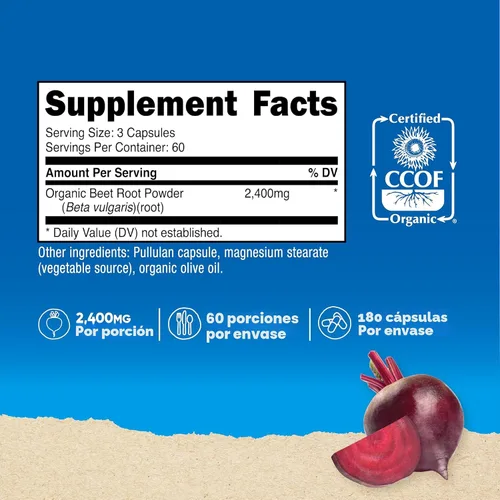 Miniatura 2 de Nutricost Raíz de remolacha 2400 mg, 180 cápsulas – Certificado CCOF fabricado con raíz de remolacha orgánica, superalimento, 60 porciones