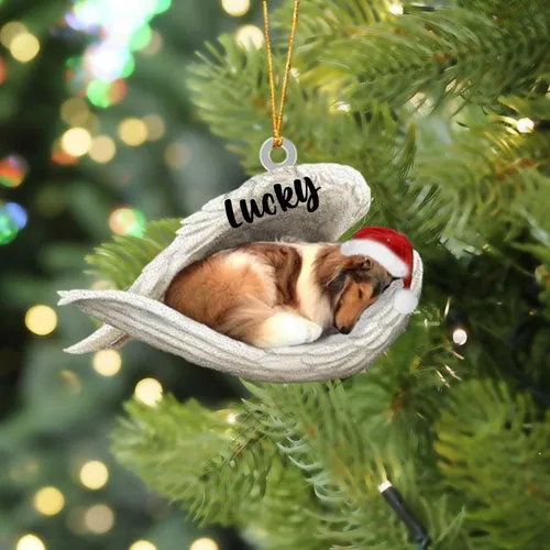Miniatura 12 de Adorno acrílico plano de perro de Navidad de pastor alemán blanco, ángel dormido, regalo conmemorativo para perro, adorno personalizado con nombre