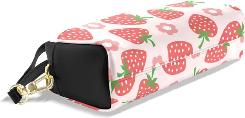 Miniatura 4 de Estuche portátil de gran capacidad con diseño floral de frutas de fresa, bolsa de maquillaje de piel sintética, organizador de maquillaje con asa