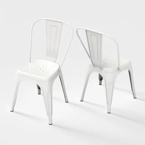 Miniatura 18 de Juego de 8 sillas de comedor de metal, sillas apilables estilo tolix con respaldo, diseñadas para el comedor diario, en interiores, cocina y comedor