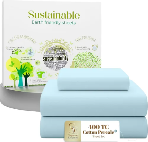 Miniatura 20 de Purity Home - Juego de sábanas 100% algodón de 400 hilos, percal refrescante, con bolsillo profundo elástico, ropa de cama de 3 piezas, lujo