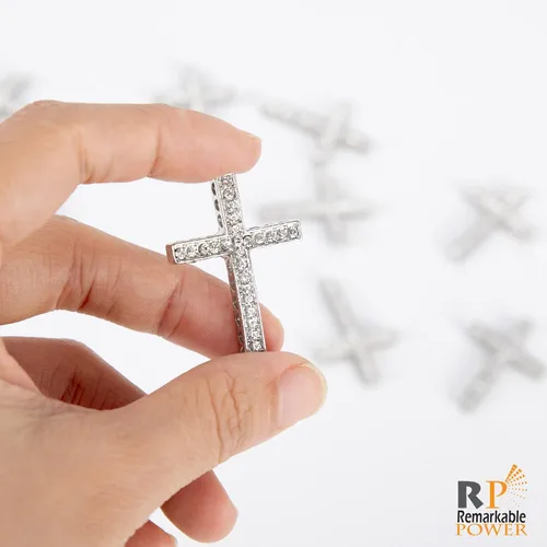 Miniatura 5 de Colgante de cuentas de plata con dije de cruz de diamantes de imitación para pulsera y joyería