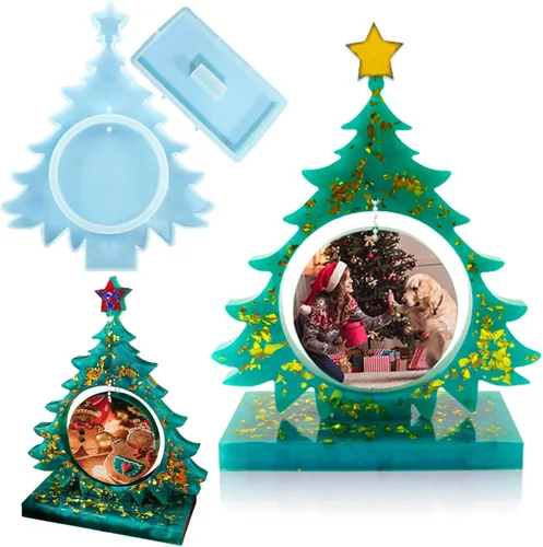 Miniatura 9 de Molde grande de silicona, moldes de marco de fotos de resina, moldes de resina en forma de árbol de Navidad para fundición de epoxi, moldes de marco