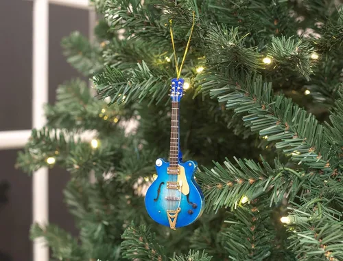 Miniatura 6 de Broadway Gift Co - Guitarra eléctrica azul marino de 5 pulgadas, adorno colgante de madera con caja de regalo roja