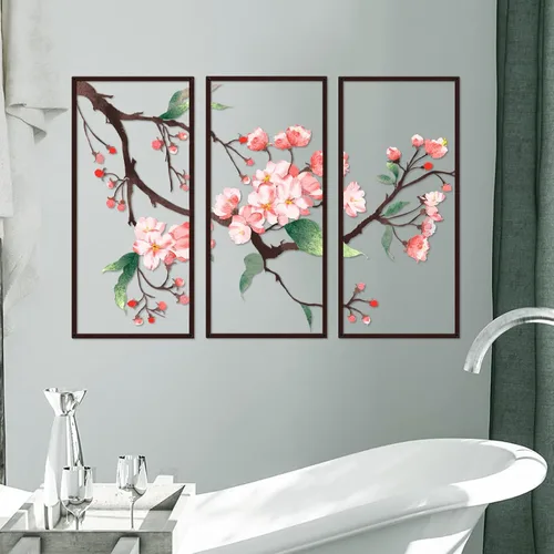 Miniatura 6 de Resama 3 piezas de arte de pared de metal, flores colgantes de flores, escultura de pared de metal rústico 2D para sala de estar, dormitorio