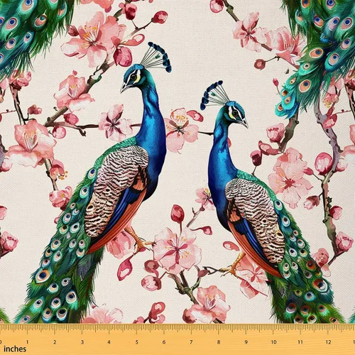 The Yard - Tela con estampado de pavo real exótico, tropical, animales salvajes, para decoración de sillas, regalos de bricolaje, decoración del