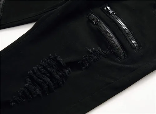 Miniatura 7 de Glstbv Pantalones de mezclilla ajustados de hip hop con agujeros rasgados para hombre, elásticos, ajustados y desgastados