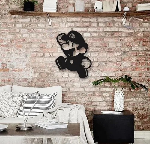 Mario - Arte de pared de metal - 19.5" X 15" - Negro