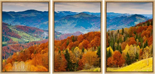 Miniatura 83 de wall26 Lienzo enmarcado para pared, juego de arte rojo, verde y amarillo, bosque de montaña otoñal, naturaleza, desierto, fotografía, realismo
