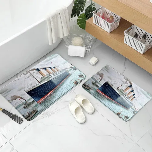 Miniatura 7 de Alfombra de baño náutica Titanic, decoración de fiesta, retro, clásica, romántica, película de amor, paisaje, océano, acuarela, niños y niñas