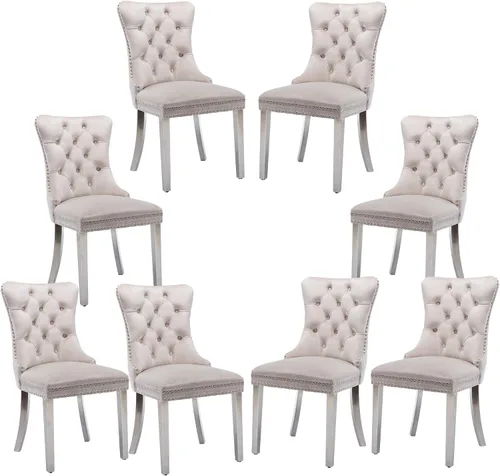Miniatura 95 de Silla de comedor copetuda moderna de terciopelo para comedor, sillas de comedor tapizadas con remache de clavo, anillo trasero para cocina, comedor