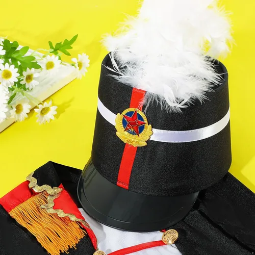Miniatura 5 de Kids Drum Band Hat with Feather Toy Soldier Hat Drum Major Hat Costume Ceremonial Hat Majorette Hat