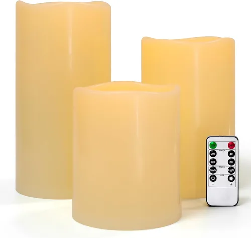 Miniatura 11 de Velas sin llama impermeables extra grandes para exteriores de 12" x 5" que funcionan con baterías, velas LED parpadeantes tipo pilar con control
