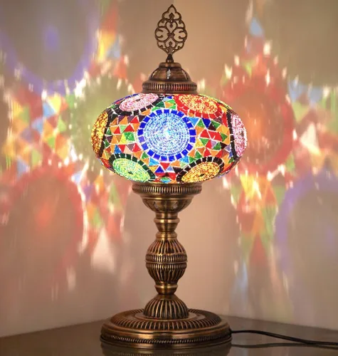 Miniatura 6 de DEMMEX Lámpara de mesa de mosaico marroquí turco XXL con globo de tamaño más grande de 10 pulgadas, pantalla de lámpara bohemia de mesita de noche