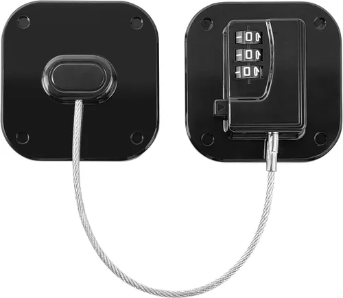 Miniatura 20 de Cerradura de refrigerador, cerradura de combinación resistente para congelador y armarios, fácil de instalar, no necesita llaves, pestillo de Negro