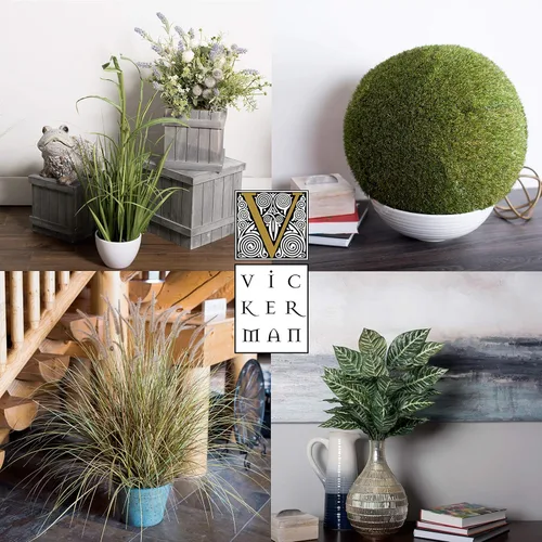 Miniatura 6 de Vickerman Everyday - Hierba verde artificial abigarrada de 24 pulgadas con maceta de hierro, decoración de plantas de césped sintético, acento