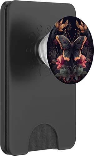 Miniatura 7 de PopSockets negros con diseño de flores de mariposa