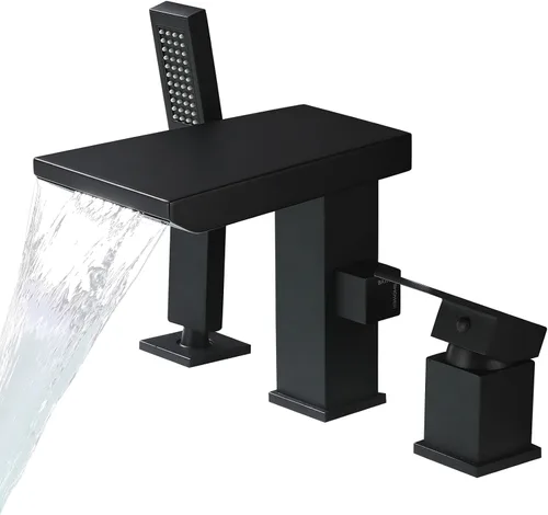 Miniatura 15 de Grifo de bañera romana tipo cascada con ducha de mano, grifo llenador de bañera de montaje en cubierta con rociador, juego de grifería de ducha