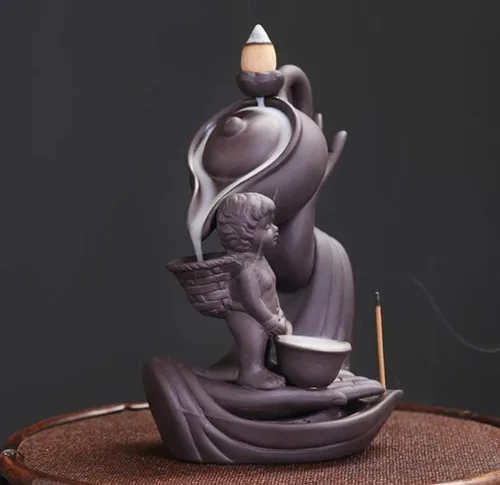 Buddha Hand Series - Quemador de incienso de reflujo para interiores, ahumado, cascada, quemador de incienso creativo de cerámica (niño)