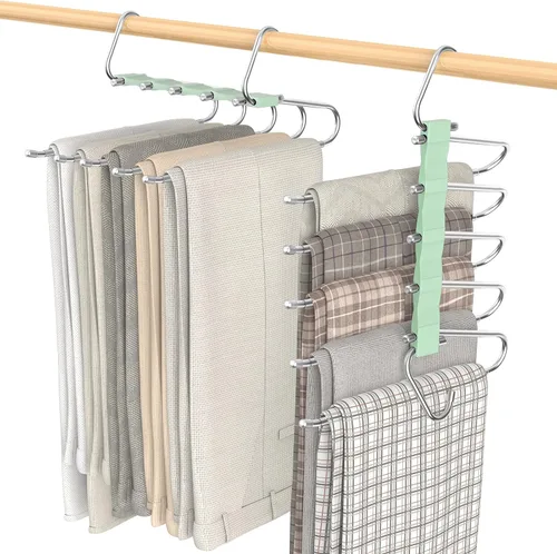 Loretoy Paquete de 2 perchas para pantalones que ahorran espacio, estante multifuncional antideslizante para pantalones, tubo de acero inoxidable