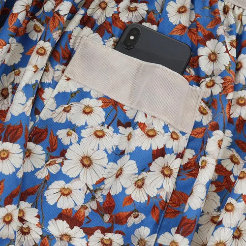 Miniatura 2 de Bonitos delantales florales para mujer con bolsillos, delantal de algodón ajustable con correa para el cuello para cocina, cocina, hornear