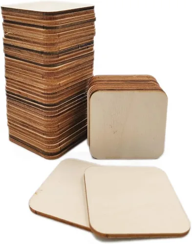 50 piezas de madera sin terminar, cuadrados de madera natural en blanco de 4 x 4 pulgadas, azulejos cuadrados de madera para manualidades, pintura,