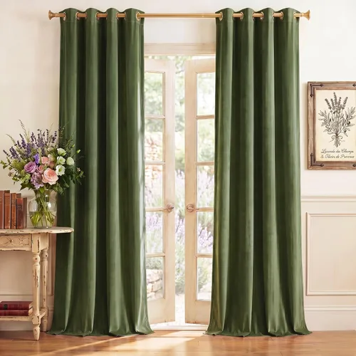 StangH Cortinas de terciopelo verde musgo de 84 pulgadas de largo, paneles de cortina opacas de material grueso para puerta corredera/oficina en