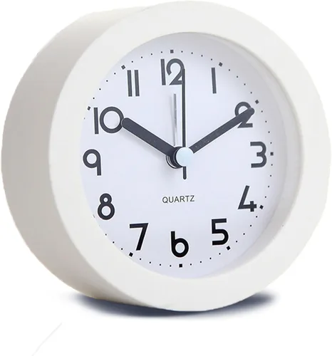 Miniatura 9 de Reloj despertador con luz de fondo, 4.5 pulgadas, lindo reloj analógico redondo de cuarzo digital, sin tictac, funciona con pilas, textura Azul