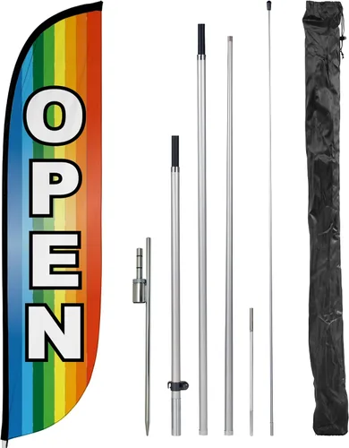 Miniatura 23 de LookOurWay Kit de asta de bandera de plumas, pancarta publicitaria de 7 pies de alto con juego de poste de fibra de vidrio y pico de tierra
