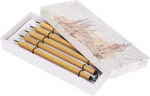 Miniatura 4 de GLOGLOW Juego de 5 bolígrafos de inmersión de cómic, juego de 5 bolígrafos de inmersión de caligrafía con 5 plumas, mango de madera, juego de Punta