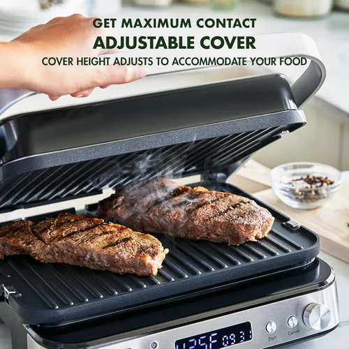 Miniatura 8 de GreenPan Parrilla Eléctrica para Interior de Acero Inoxidable 6 en 1 y Plancha, Antiadherente de Cerámica Saludable, Placas Reversibles Aptas