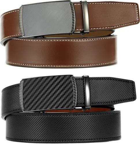 Miniatura 3 de CHAOREN Cinturones de trinquete para hombre, paquete de 2 Cinturón de cuero para hombre de 1 38 pulgadas en caja de regalo, satisface casi