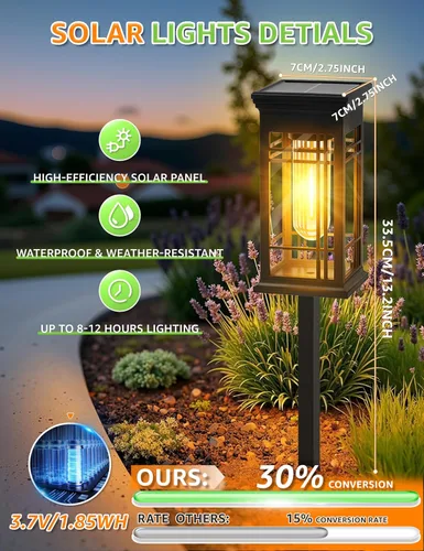 Miniatura 2 de Paquete de 8 luces solares impermeables para exteriores, luces solares brillantes para caminos con encendido/apagado automático, iluminación