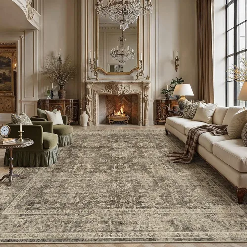 Miniatura 44 de Alfombra de área marrón lavable de 2 x 3 pies, alfombra vintage para entrada y cocina, antideslizante, suave, de pelo bajo desgastado, alfombra