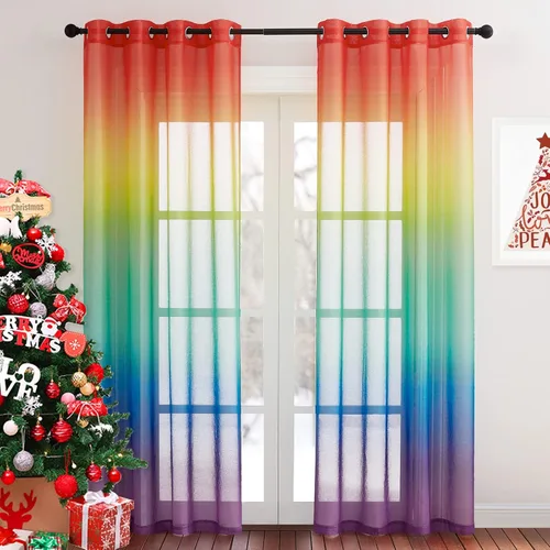 Miniatura 37 de NICETOWN Cortinas de lino sintético degradado para sala de estar, estilo noble con ojales, cortinas semitransparentes para niños, cortinas de Morado