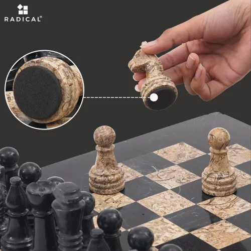 Miniatura 5 de Radicaln Juego de ajedrez de mármol de 15 pulgadas hecho a mano negro y coral fósil clásico juego de mesa de estrategia para adultos, tablero