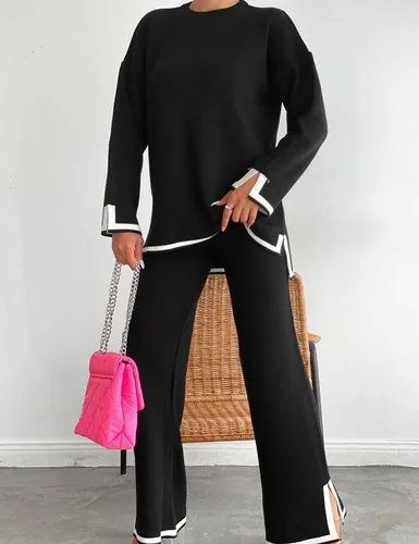 Miniatura 6 de Yidarer Conjunto de 2 piezas de punto para mujer, suéter de manga larga, pantalones de pierna ancha, conjunto de ropa deportiva