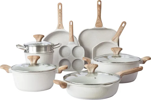 Miniatura 22 de Juego de utensilios de cocina antiadherentes de aluminio fundido Country Kitchen - Utensilios de cocina duraderos para cocina diaria, mango redondo