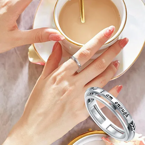 Miniatura 5 de Anillo giratorio de plata de ley S925 para aliviar la ansiedad y la preocupación, anillo inspirador para aliviar el aburrimiento y el autismo