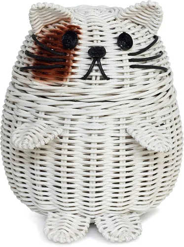 Miniatura 8 de G6 Collection Cesta de almacenamiento de ratán con tapa decorativa para decoración del hogar, organizador de estantes tejido a mano, hecho a mano