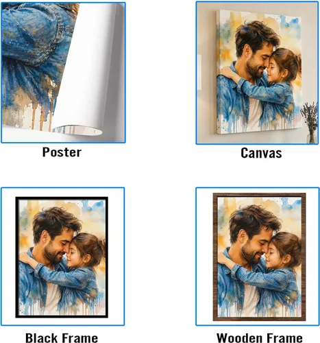 Miniatura 3 de NAZENTI Retrato de acuarela personalizado de foto, arte de pared con foto familiar, regalos personalizados para el día del padre para abuelo, papá